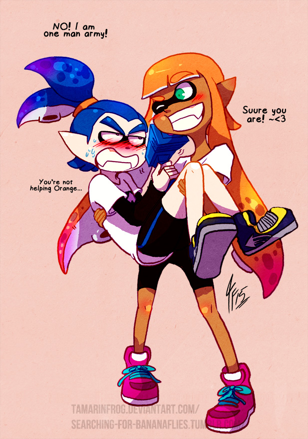 inkling player character, inkling girl, inkling boy, kaori, john, and 2 more (splatoon and 1 more) drawn by tamarinfrog