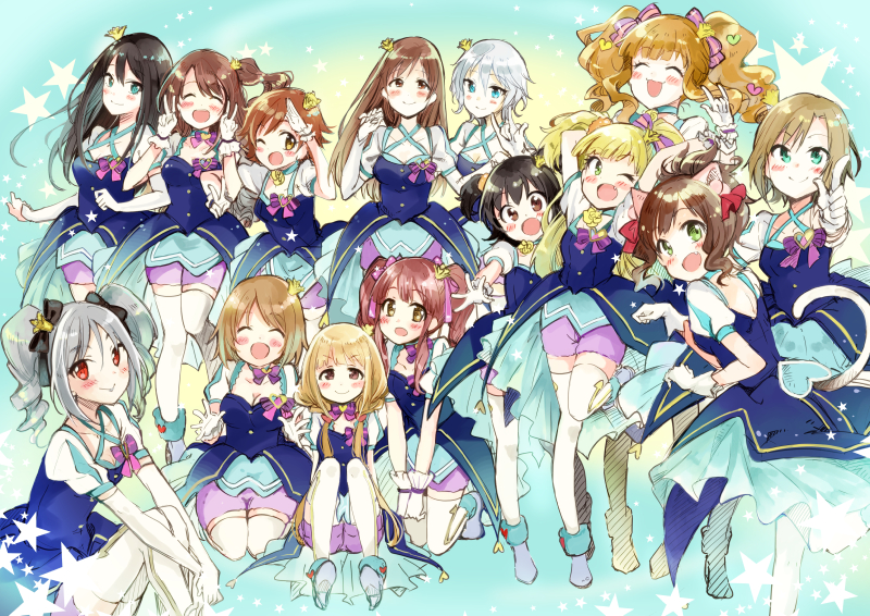 shibuya rin, shimamura uzuki, kanzaki ranko, futaba anzu, nitta minami, and 9 more (idolmaster and 1 more) drawn by miyabi_akino