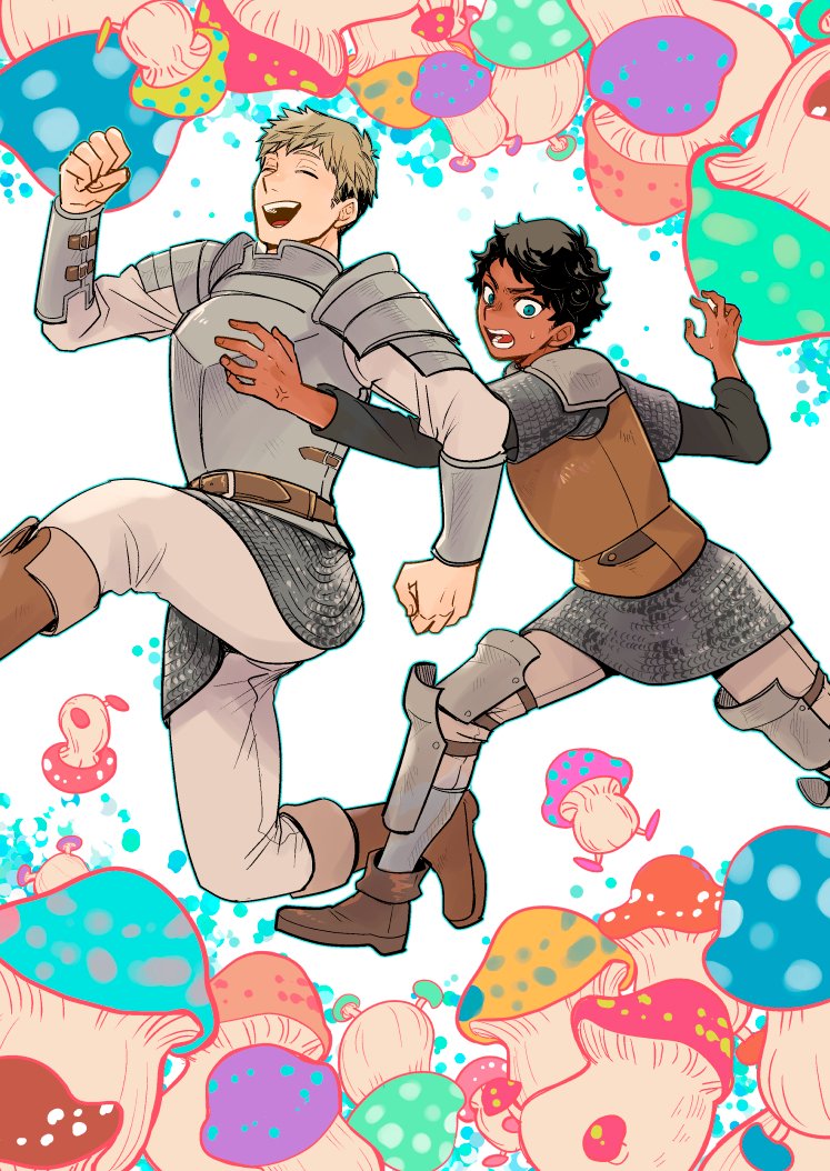 laios touden, kabru, and walking mushroom (dungeon meshi) drawn by sobayu_(chizuwa)