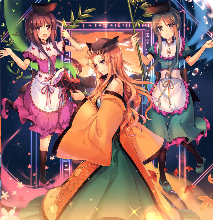matara okina, nishida satono, and teireida mai (touhou and 1 more) drawn by kirero