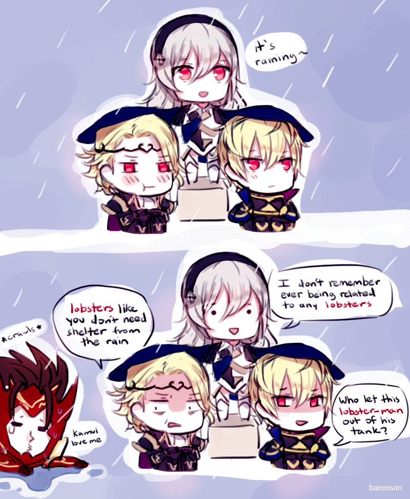 female corrin, leo, xander, and ryoma (fire emblem and 1 more) drawn by batensan