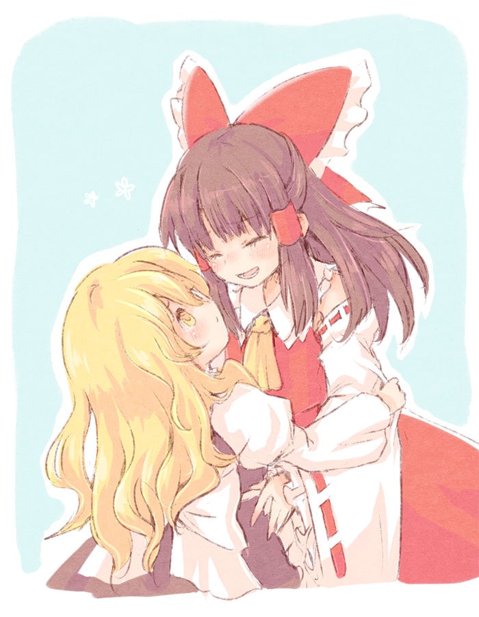 hakurei reimu and kirisame marisa (touhou) drawn by karioda
