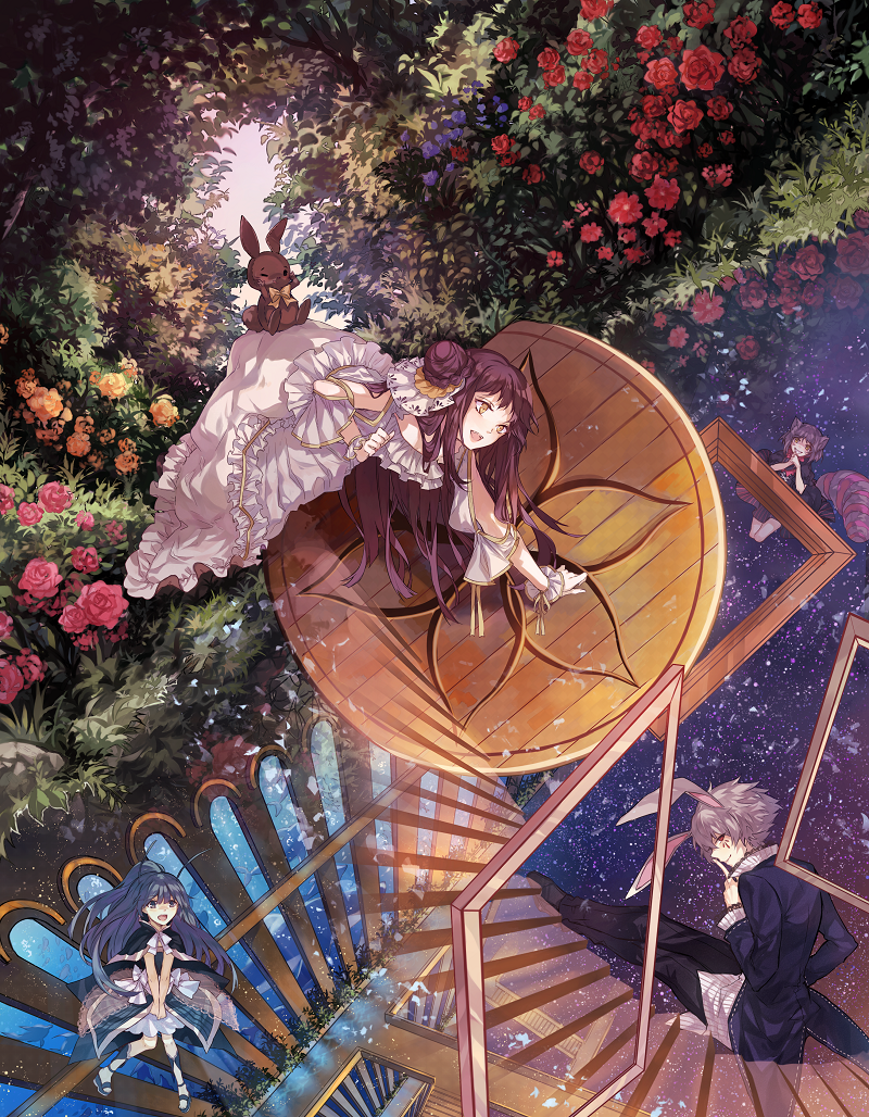 white rabbit and cheshire cat (alice's adventures in wonderland) drawn by kaneblob