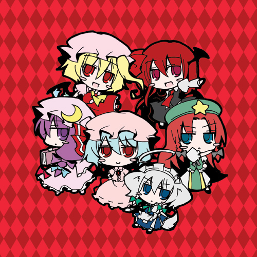 remilia scarlet, flandre scarlet, izayoi sakuya, patchouli knowledge, hong meiling, and 2 more (touhou) drawn by nejikirio