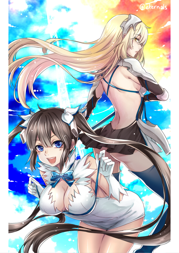 hestia and aiz wallenstein (dungeon ni deai wo motomeru no wa machigatteiru darou ka) drawn by ten-chan_(eternal_s)