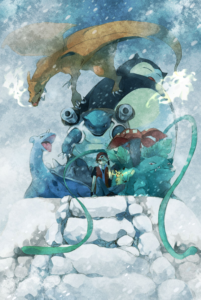 pikachu, red, charizard, snorlax, lapras, and 2 more (pokemon and 2 more)