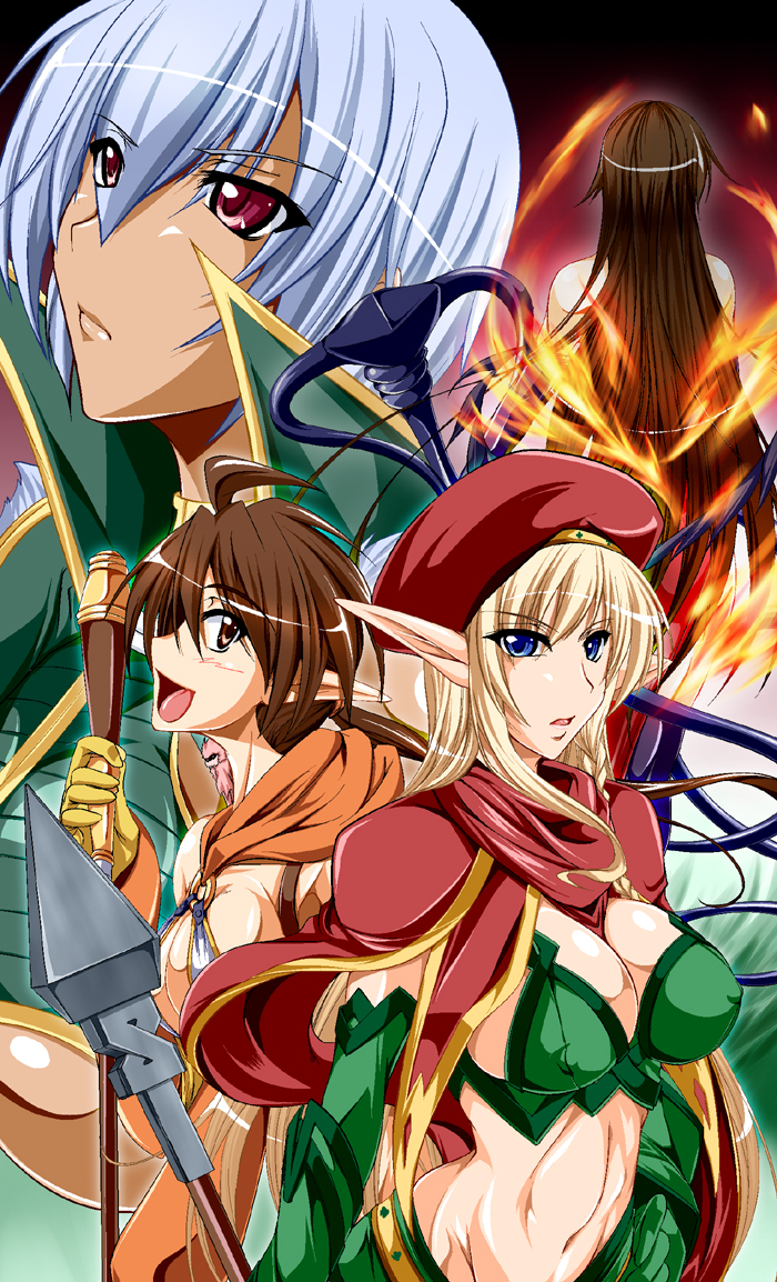 alleyne, fighting master alleyne, irma, fang assassin irma, nowa, and 3 more (queen's blade) drawn by kanten