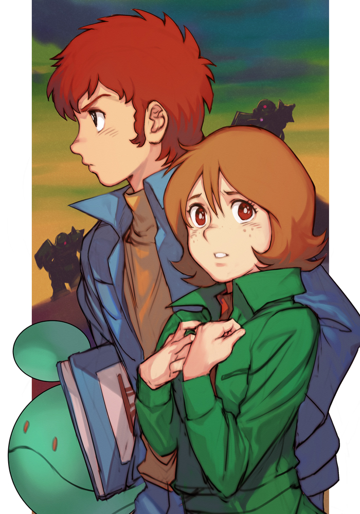 haro, amuro ray, zaku ii, and fraw bow (gundam and 1 more) drawn by hungry_clicker