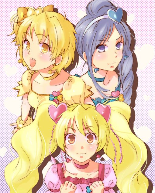 momozono love, cure peach, yamabuki inori, aono miki, cure pine, and 1 more (precure and 1 more) drawn by ukkun