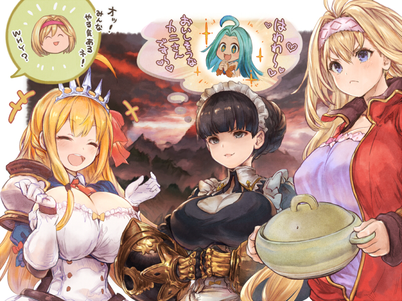 djeeta, pecorine, lyria, jeanne d'arc, and claudia (granblue fantasy and 1 more) drawn by hellmary