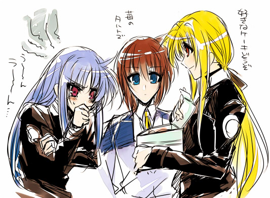 fate testarossa, stern the destructor, and levi the slasher (lyrical nanoha and 3 more) drawn by hattori_masahiko