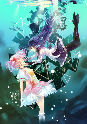 akemi homura and kaname madoka (mahou shoujo madoka magica) drawn by ako_(mmcxyh)