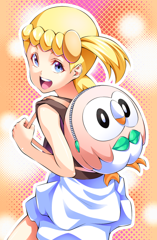 rowlet and bonnie (pokemon and 1 more) drawn by kamura_poke