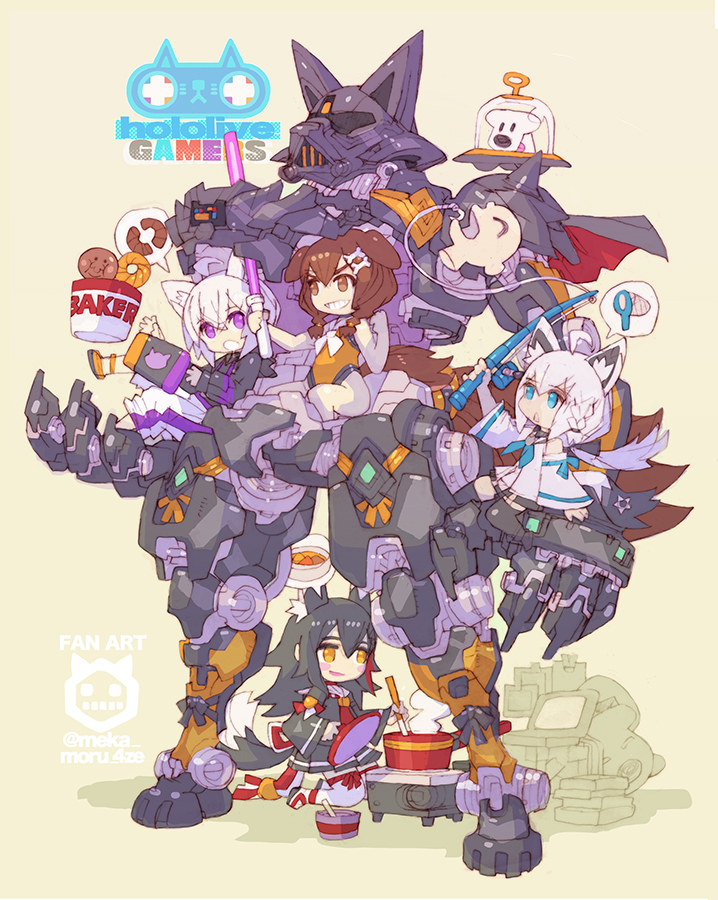 shirakami fubuki, nekomata okayu, ookami mio, and inugami korone (hololive) drawn by nakayama_tooru