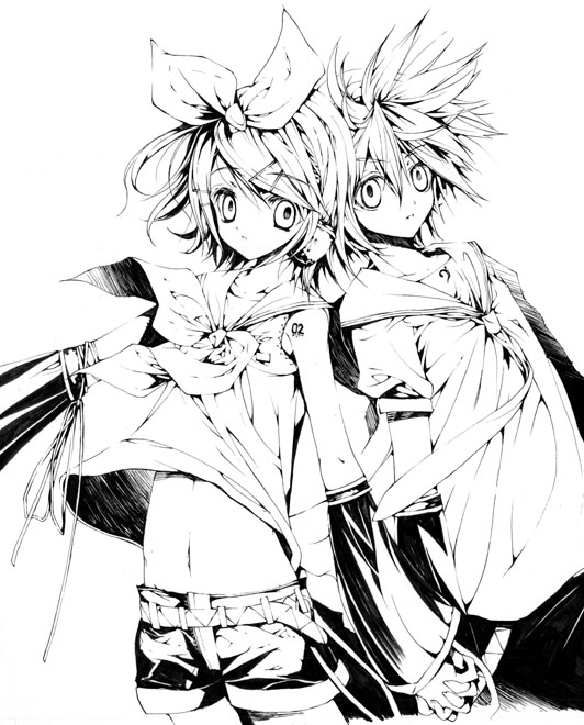 kagamine rin and kagamine len (vocaloid) drawn by ooki_bonta