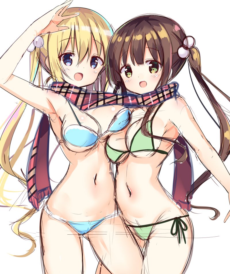 ujimatsu chiya and hinata kaho (gochuumon wa usagi desu ka? and 2 more) drawn by kurou_(quadruple_zero)