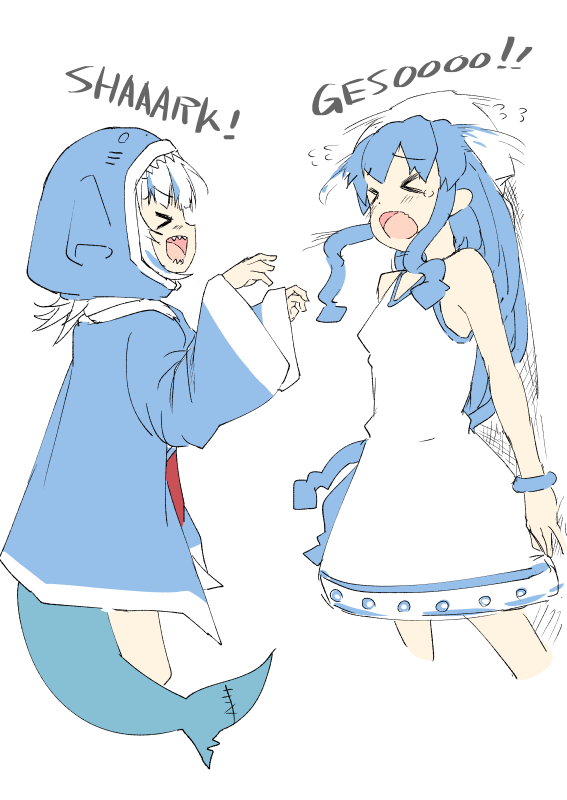 gawr gura and ikamusume (hololive and 2 more) drawn by tottotonero
