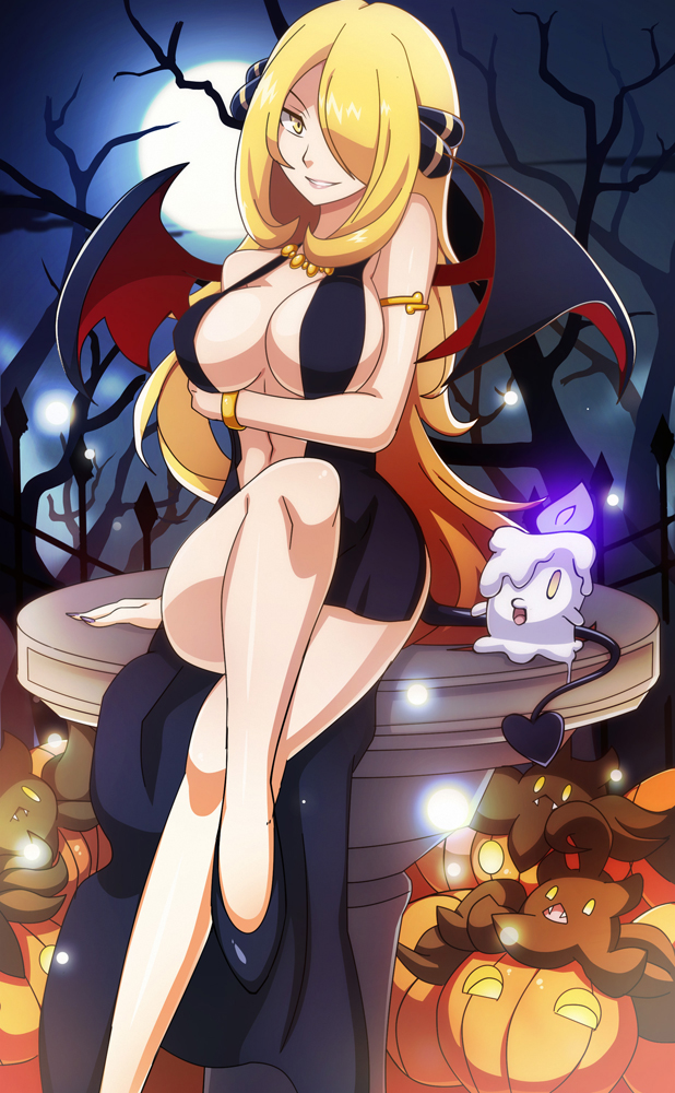 cynthia, litwick, and pumpkaboo (pokemon and 1 more) drawn by scott_bennett and vivivoovoo