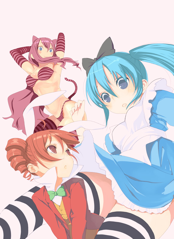 hatsune miku, megurine luka, kasane teto, alice, white rabbit, and 1 more (vocaloid and 2 more) drawn by taninatsu