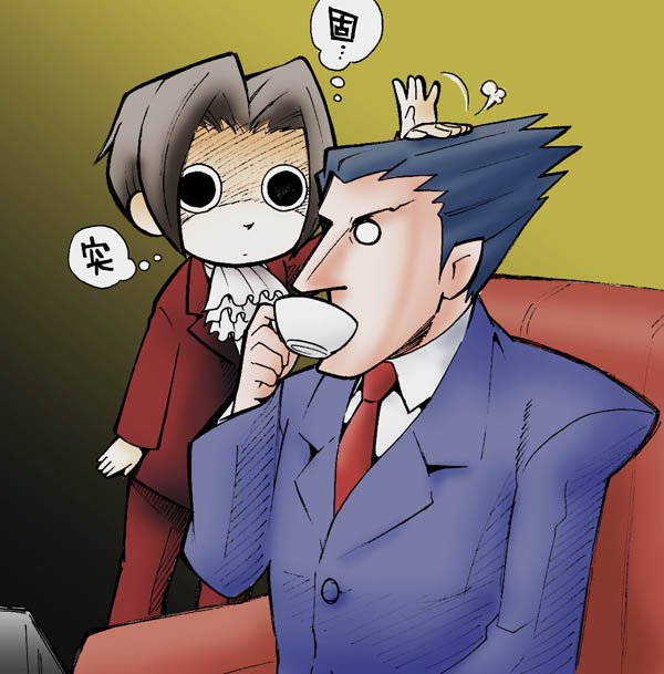 phoenix wright and miles edgeworth (ace attorney and 1 more) drawn by chabudai