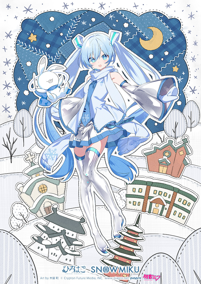 hatsune miku, yuki miku, and rabbit yukine (vocaloid and 1 more) drawn by kiya_machi