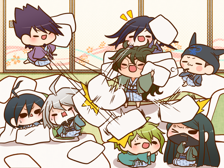 oma kokichi, saihara shuichi, momota kaito, amami rantaro, k1-b0, and 3 more (danganronpa and 1 more) drawn by yumaru_(marumarumaru)