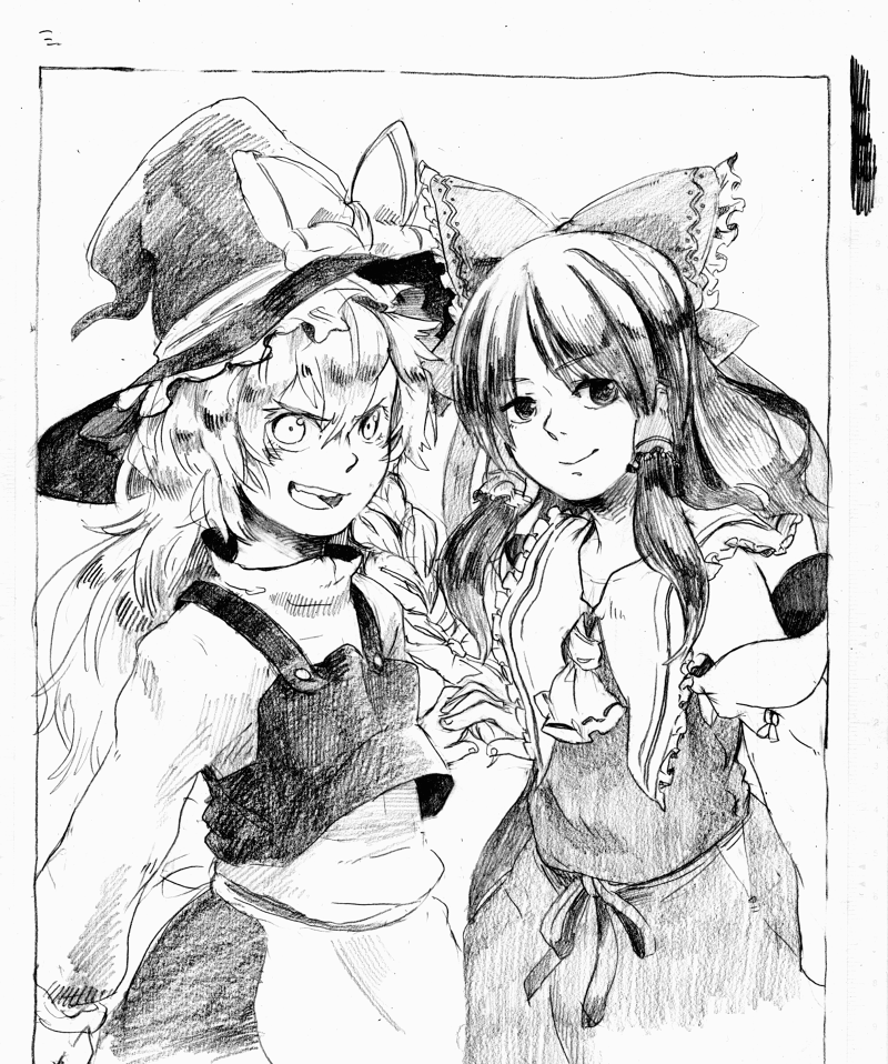 hakurei reimu and kirisame marisa (touhou) drawn by nita_(rokkoudou)