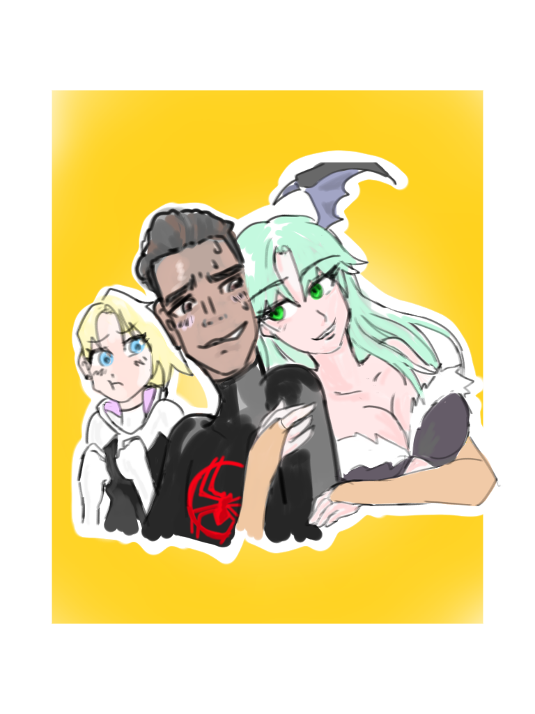 morrigan aensland, spider-gwen, miles morales, and spider-man (marvel and 2 more)
