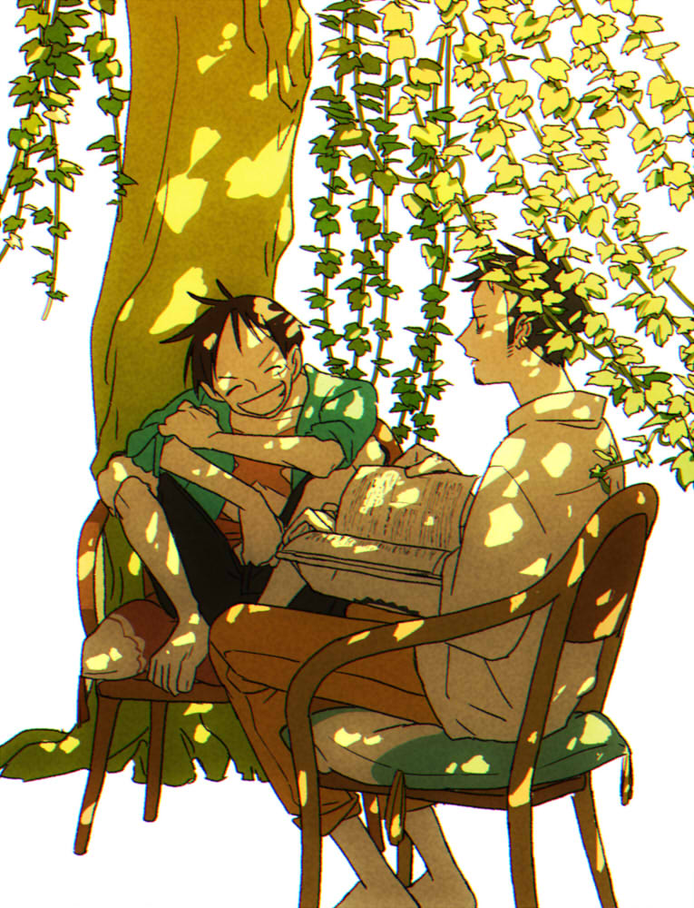 monkey d. luffy and trafalgar law (one piece) drawn by chizuko_(chiduk0)