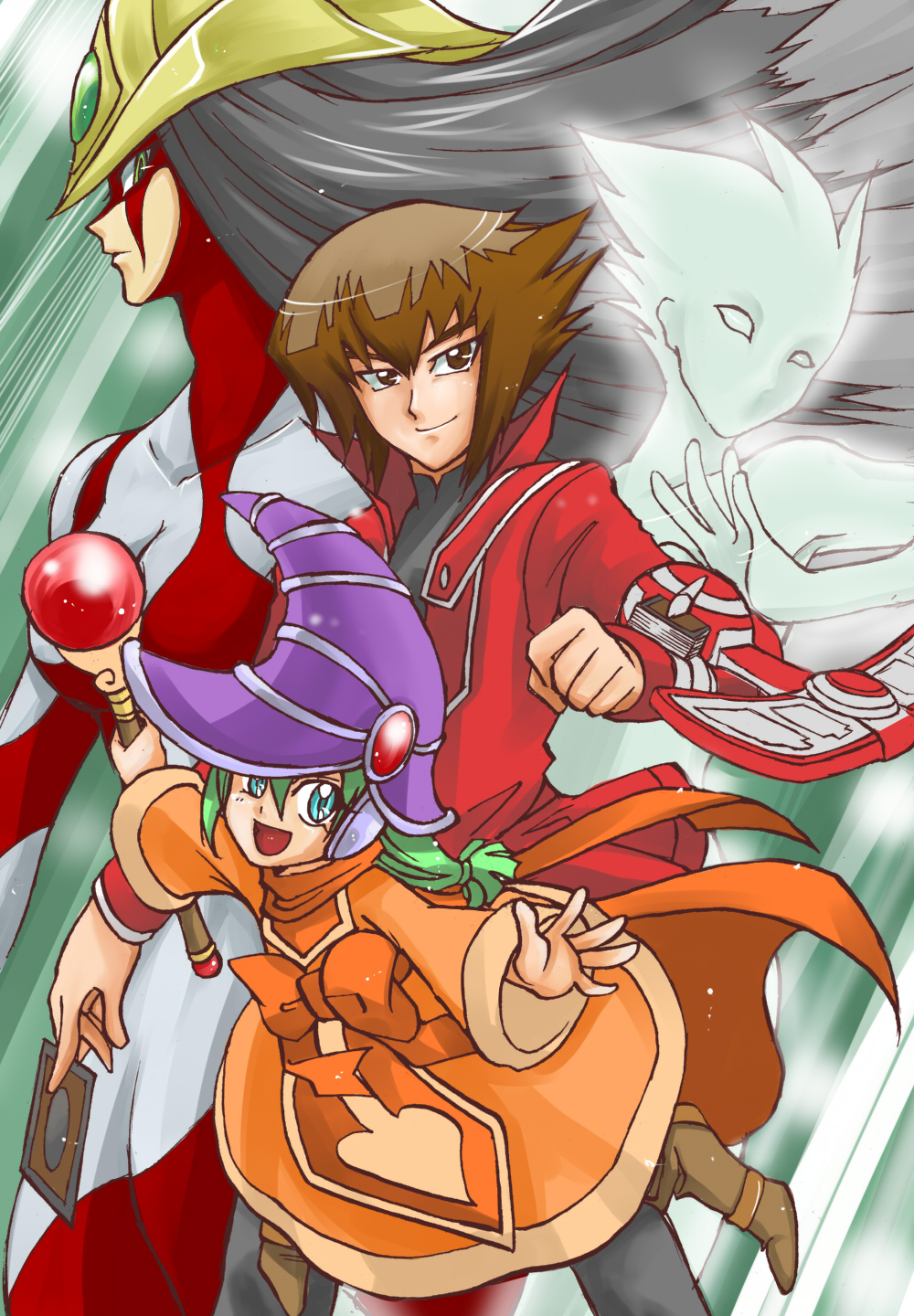 Yuuki Juudai Card Ejector And Elemental Hero Burstinatrix Yuu Gi Ou And 1 More Drawn By Towa Towa No Jiyuuchou Danbooru
