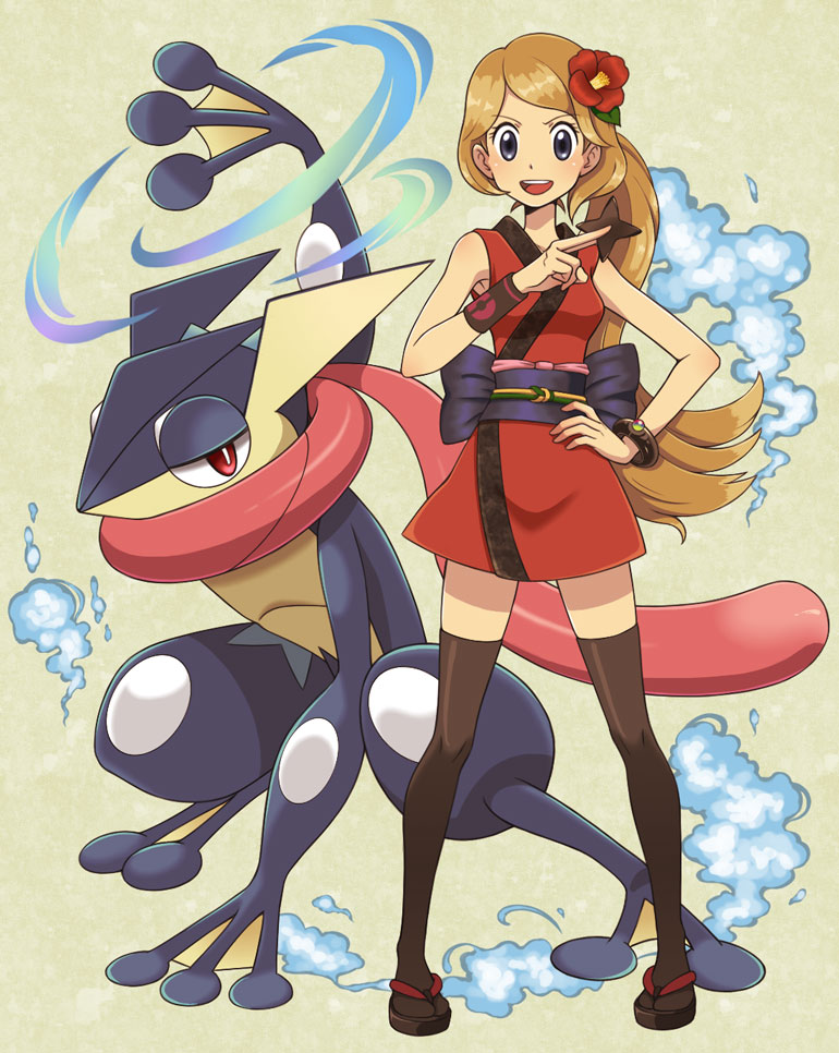 serena and greninja (pokemon and 1 more) drawn by cyaneko