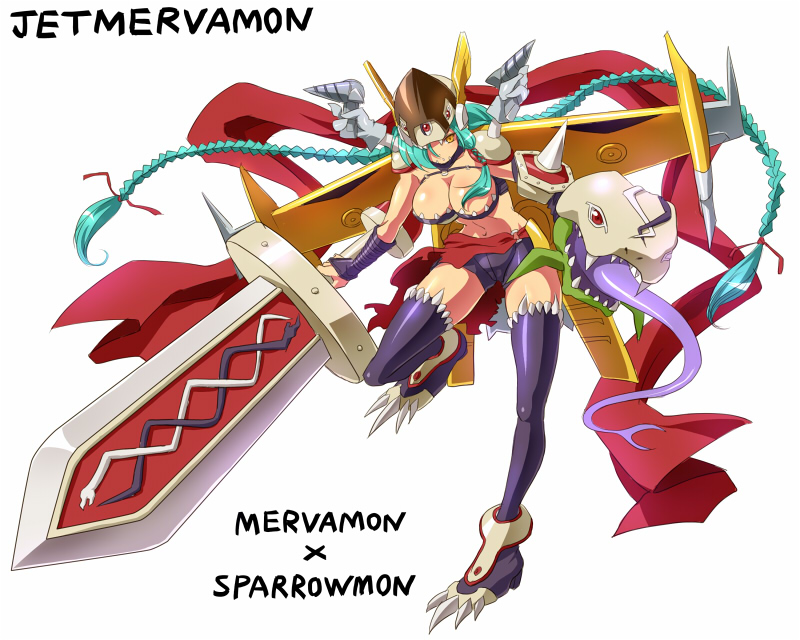 mervamon, sparrowmon, and jetmervamon (digimon and 1 more) drawn by mochimako_(mushikera_hoi2)