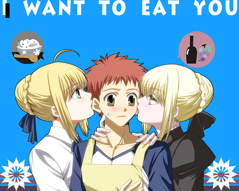 artoria pendragon, saber, emiya shirou, and saber alter (fate and 2 more) drawn by setta_(tokinon)