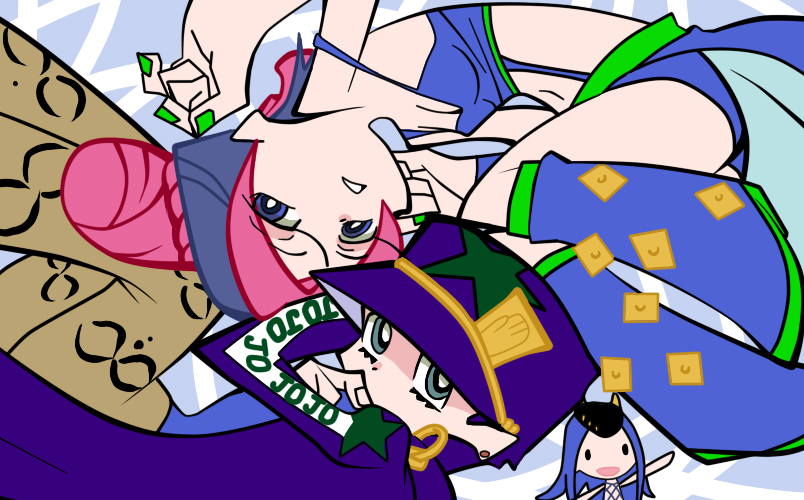 kujo jotaro, kujo jolyne, and narciso anasui (jojo no kimyou na bouken and 2 more) drawn by qtarou
