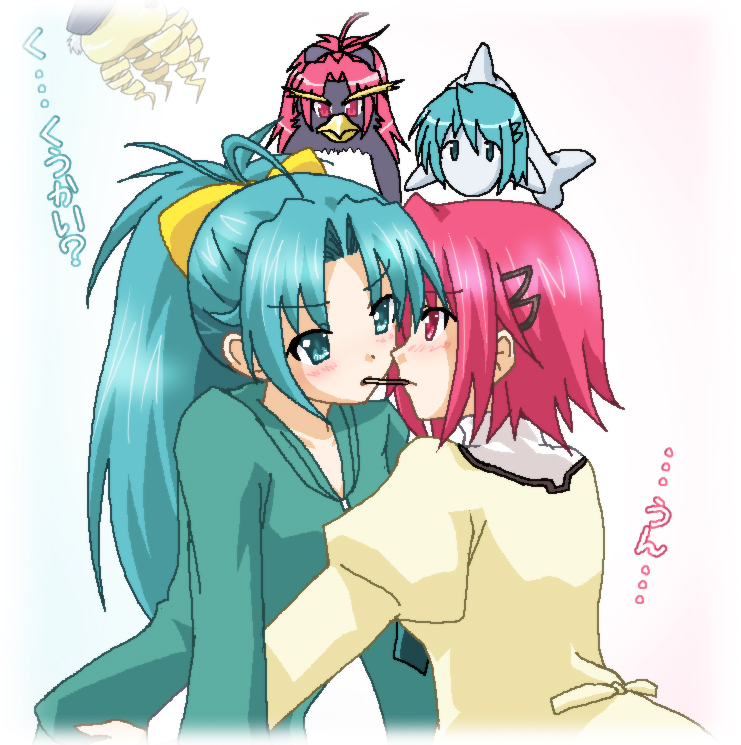 miki sayaka, sakura kyoko, and mamikurage (mahou shoujo madoka magica) drawn by hayashiya_zankurou