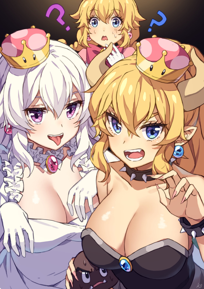 bowsette, princess king boo, goomba, and peachette (mario and 2 more) drawn by kim_bae-eo