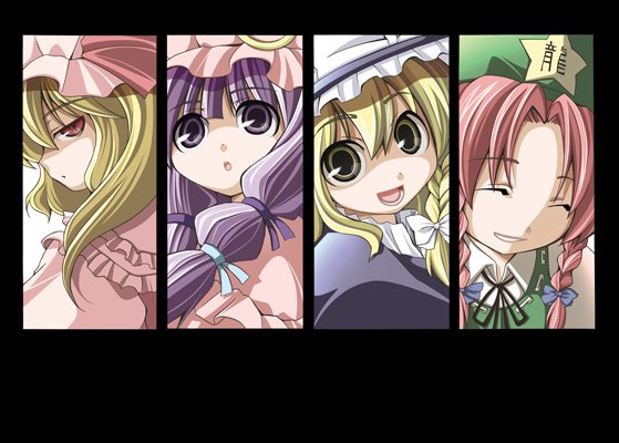 kirisame marisa, flandre scarlet, patchouli knowledge, and hong meiling (touhou) drawn by kajima