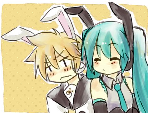 hatsune miku and kagamine len (vocaloid) drawn by hikusa