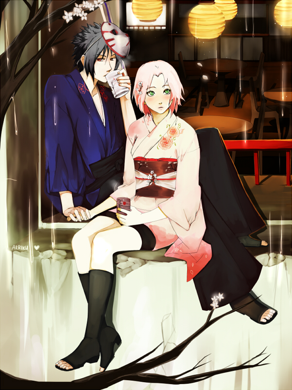 haruno sakura and uchiha sasuke (naruto and 1 more) drawn by arriku