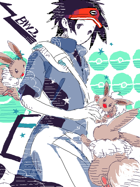 eevee and nate (pokemon and 1 more) drawn by amu