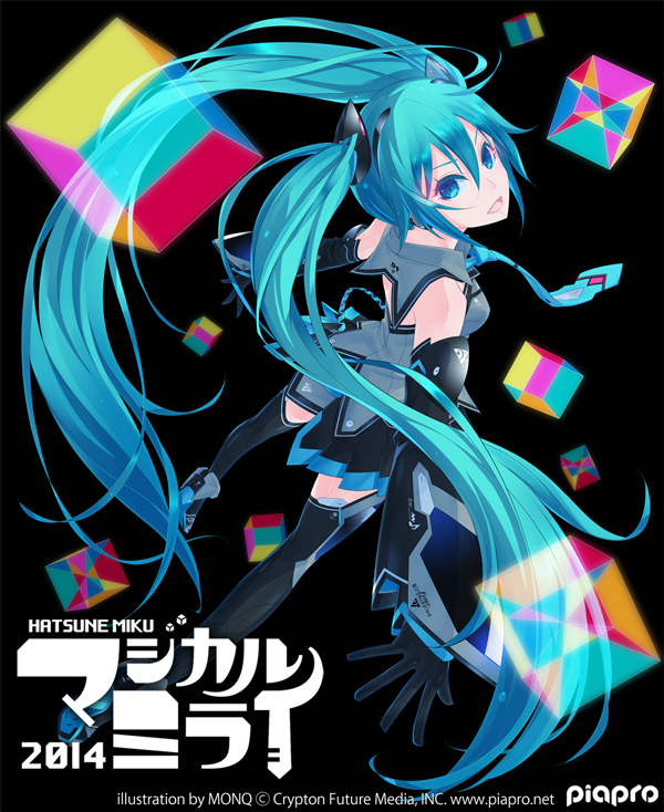 hatsune miku and magical mirai miku (vocaloid and 1 more) drawn by monq