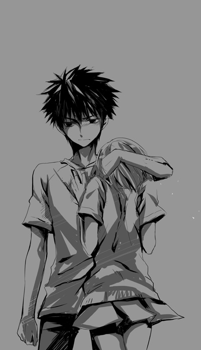 misaka mikoto and kamijou touma (toaru majutsu no index and 1 more) drawn by noa_(meing)