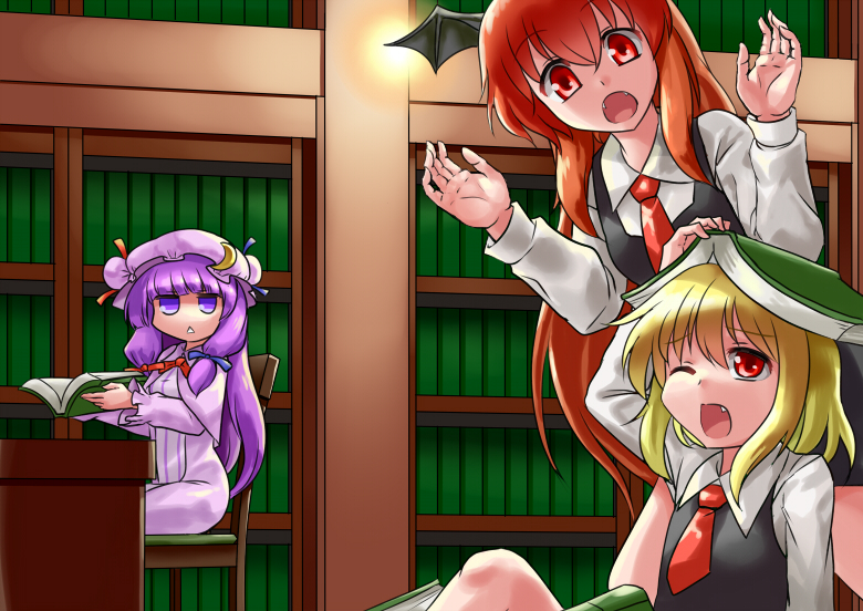 patchouli knowledge, rumia, and koakuma (touhou) drawn by araki_(qbthgry)