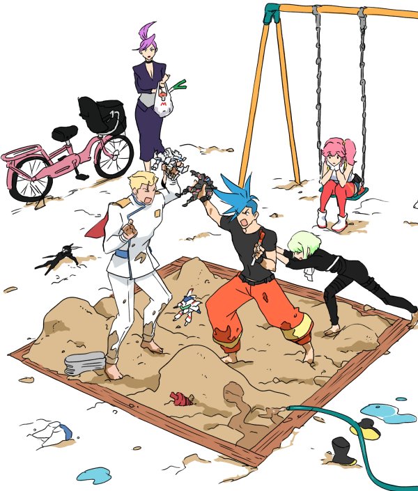 lio fotia, galo thymos, kray foresight, aina ardebit, and biar colossus (promare) drawn by usuyakikamaboko