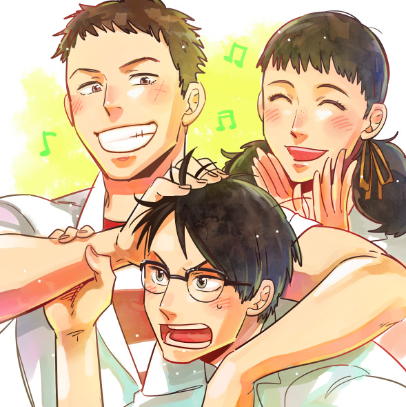 kawabuchi sentarou, nishimi kaoru, and mukae ritsuko (sakamichi no apollon) drawn by tatsumi_(pixiv_98585)