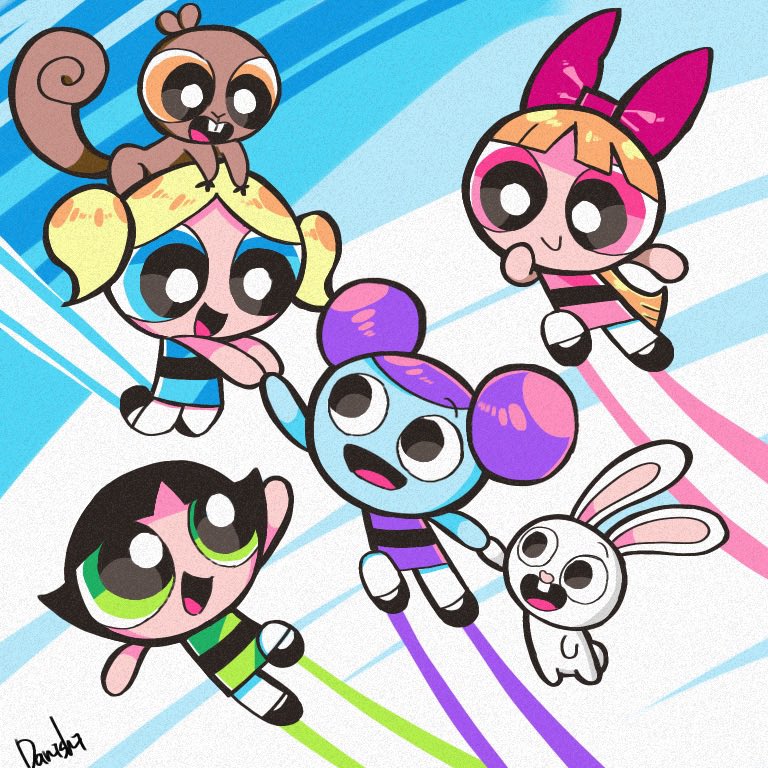 buttercup, blossom, bubbles, pibby, bullet, and 1 more (powerpuff girls and 2 more) drawn by danishi