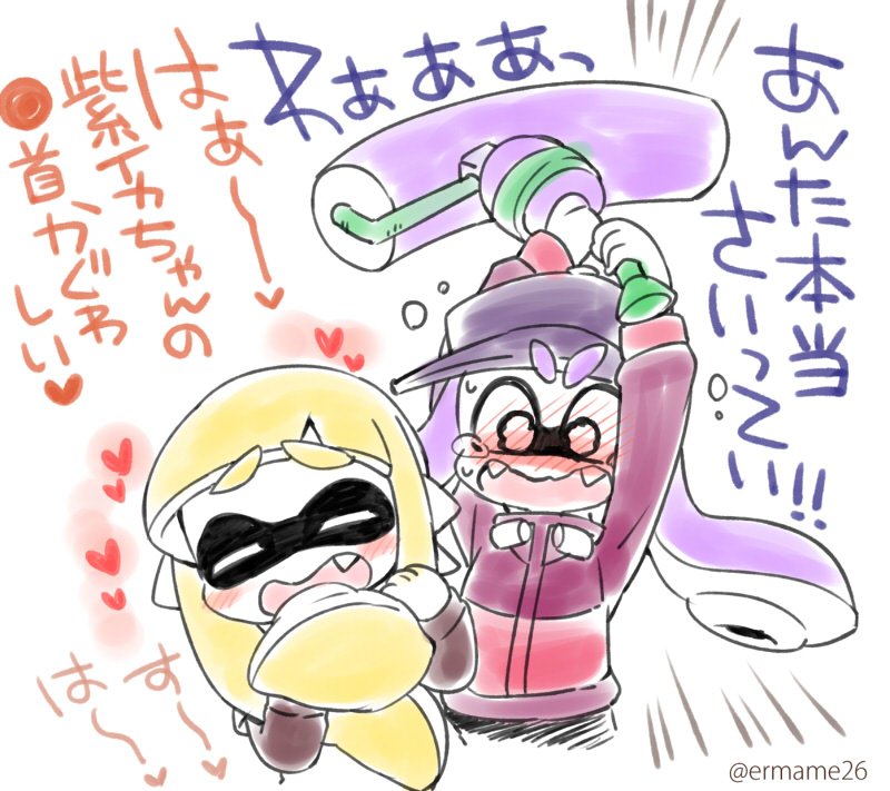 inkling player character and inkling girl (splatoon and 1 more) drawn by eromame