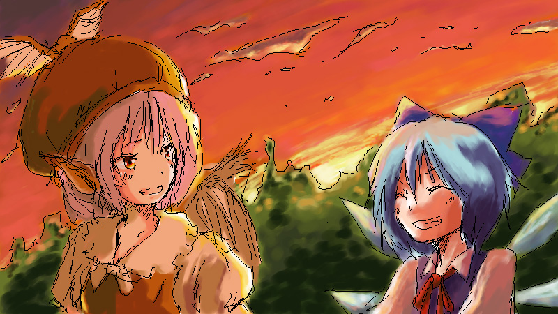 cirno and mystia lorelei (touhou) drawn by yae_(mono110)