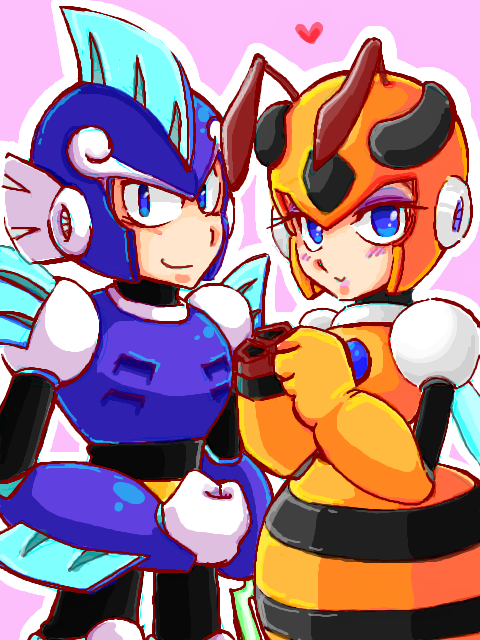 honey woman and ocean man (mega man and 1 more) drawn by nickel_(snake22flash14)