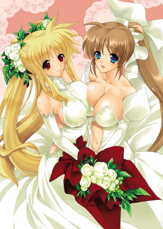 fate testarossa and takamachi nanoha (lyrical nanoha and 1 more) drawn by hasei_agana